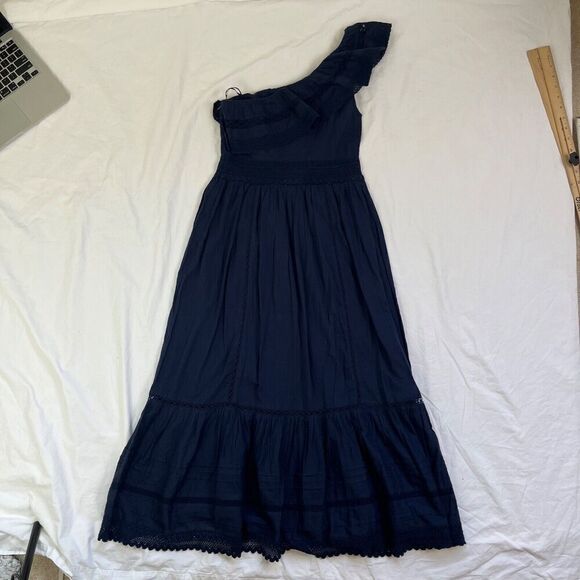 Anthropologie Velvet by Graham & Spencer One-Shoulder Lace Midi Dress XS Blue - Picture 8 of 8